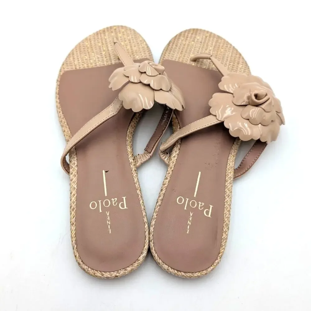 Linea Paolo Laurel Flower Sandals Open Toe Women's Tan Size US7.5M EU38
